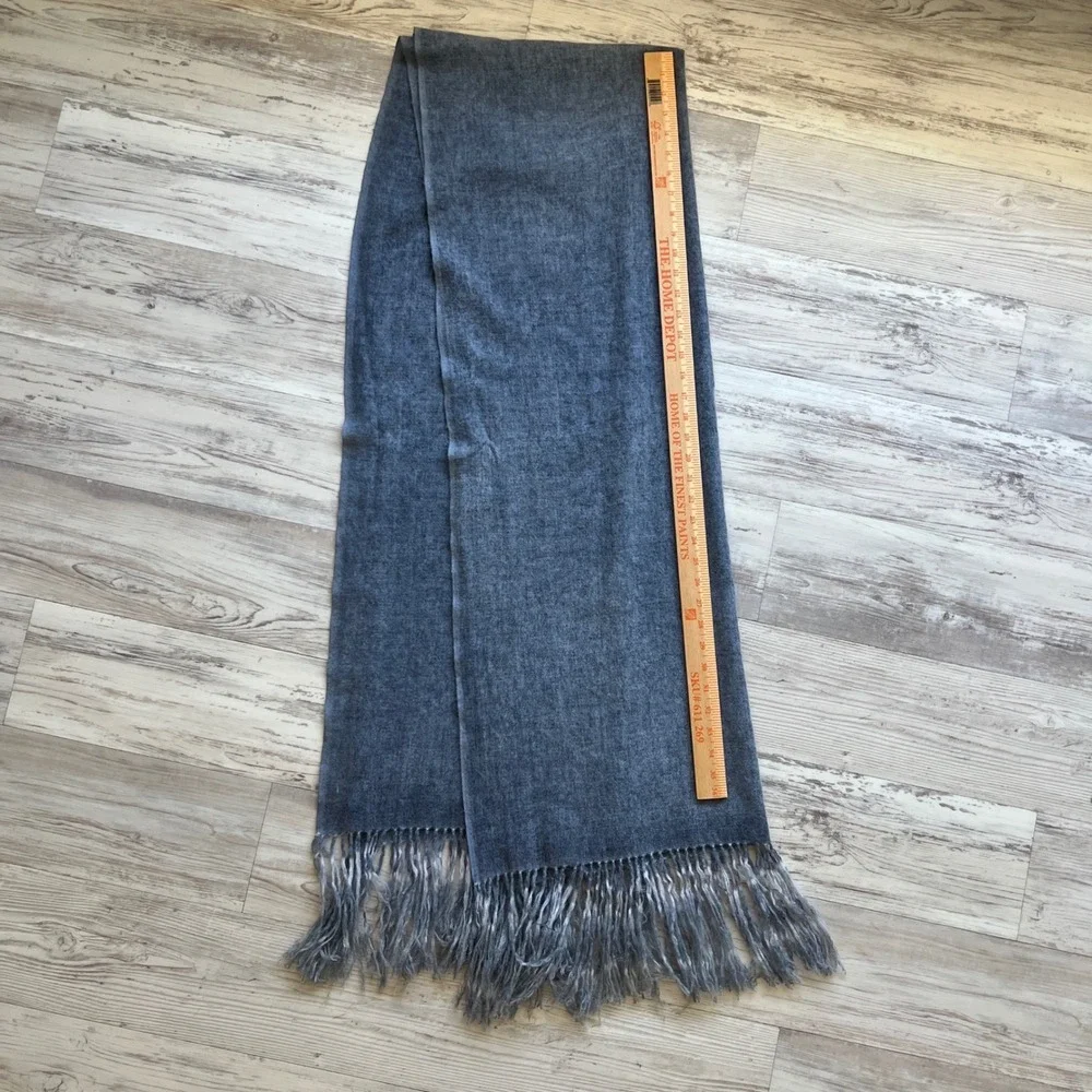 Ottotredici 100% Cashmere Scarf Gray Fringe Trim Solid Wrap Shawl Made in Italy